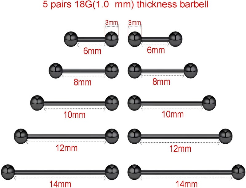NewkeepsR 20G/18G/16G/14G/12G/10G Medical Implant Steel Nipple Tongue Piercing Barbell,Industrial Tongue Cheek Dimple Bars - Image 2